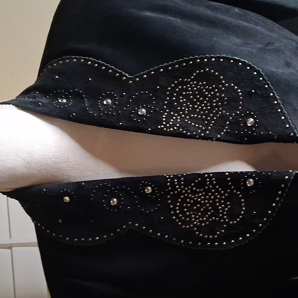 🖤🤠Augustina Vintage Western Blk Leather Jacket W/Wrap Around Fringe Skirt M-L - Picture 2 of 10